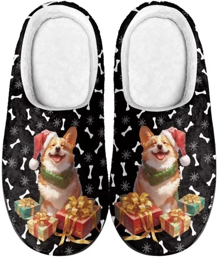 Jeiento Christmas Slippers for Women Comfy Non Slip Closed Toe Slipper for Men Winter Indoor Anti-Skid Warm House Slippers