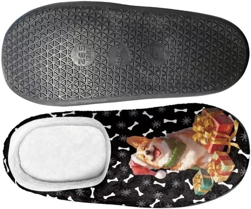 Jeiento Christmas Slippers for Women Comfy Non Slip Closed Toe Slipper for Men Winter Indoor Anti-Skid Warm House Slippers