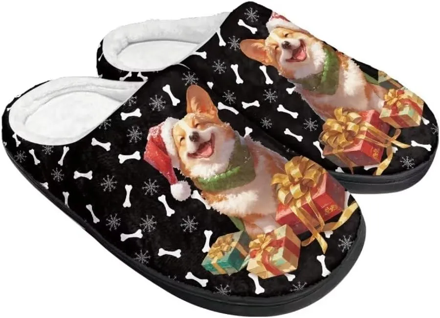 Jeiento Christmas Slippers for Women Comfy Non Slip Closed Toe Slipper for Men Winter Indoor Anti-Skid Warm House Slippers