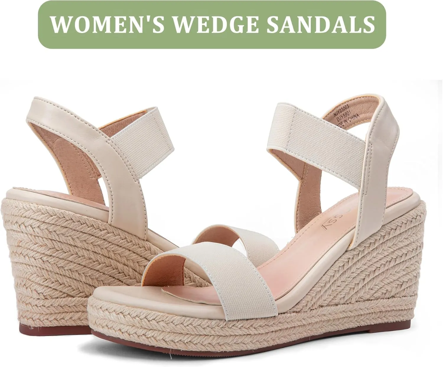 Jeossy Women's Wedge Platform Black Sandals, Espadrille Comfort Elastic Ankle Strap 8801 Sandals