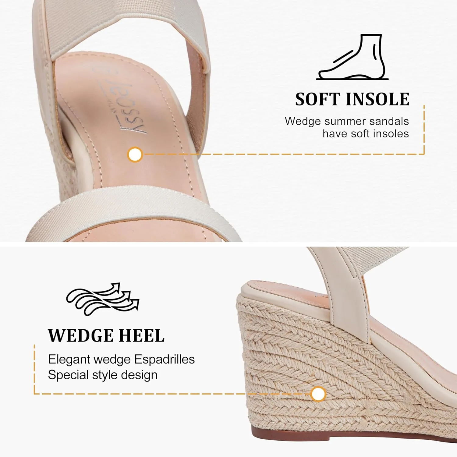 Jeossy Women's Wedge Platform Black Sandals, Espadrille Comfort Elastic Ankle Strap 8801 Sandals