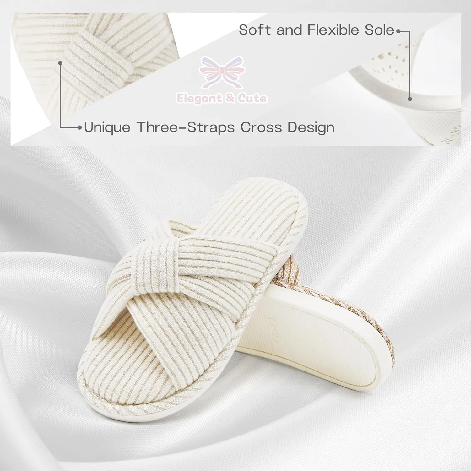 Jerzmy Cross Slippers for Women, Comfy Memory Foam House Bedroom Slippers Trendy Woman Gifts Home Shoes for Room Indoor Kitchen