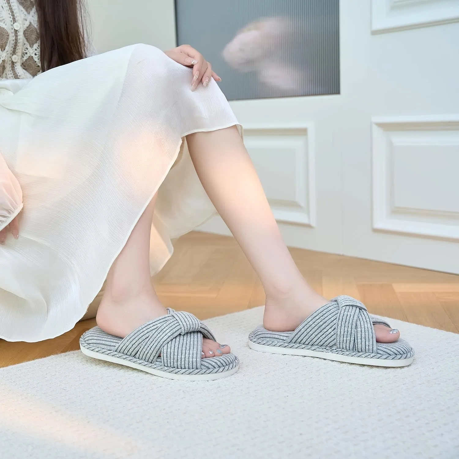 Jerzmy Cross Slippers for Women, Comfy Memory Foam House Bedroom Slippers Trendy Woman Gifts Home Shoes for Room Indoor Kitchen
