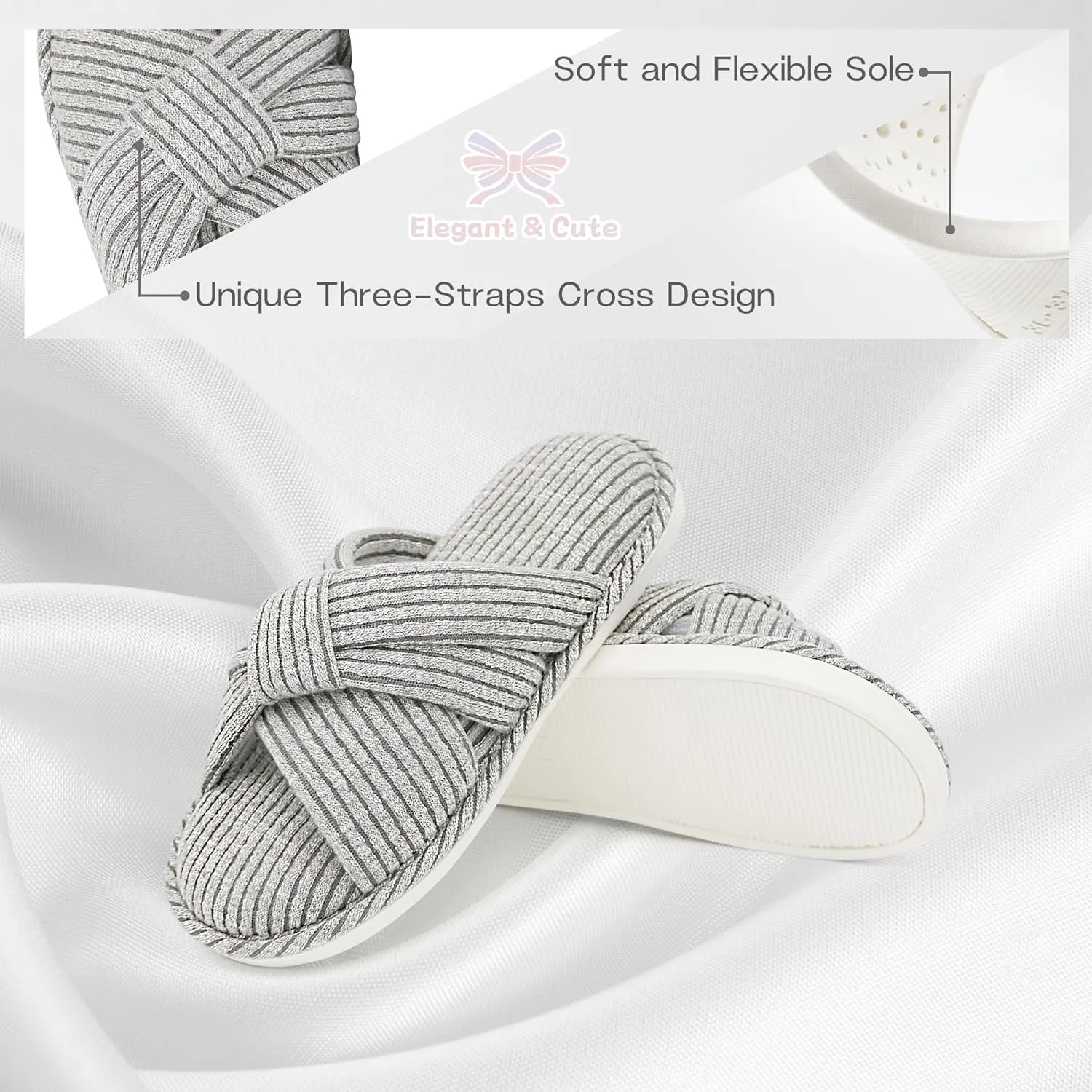 Jerzmy Cross Slippers for Women, Comfy Memory Foam House Bedroom Slippers Trendy Woman Gifts Home Shoes for Room Indoor Kitchen