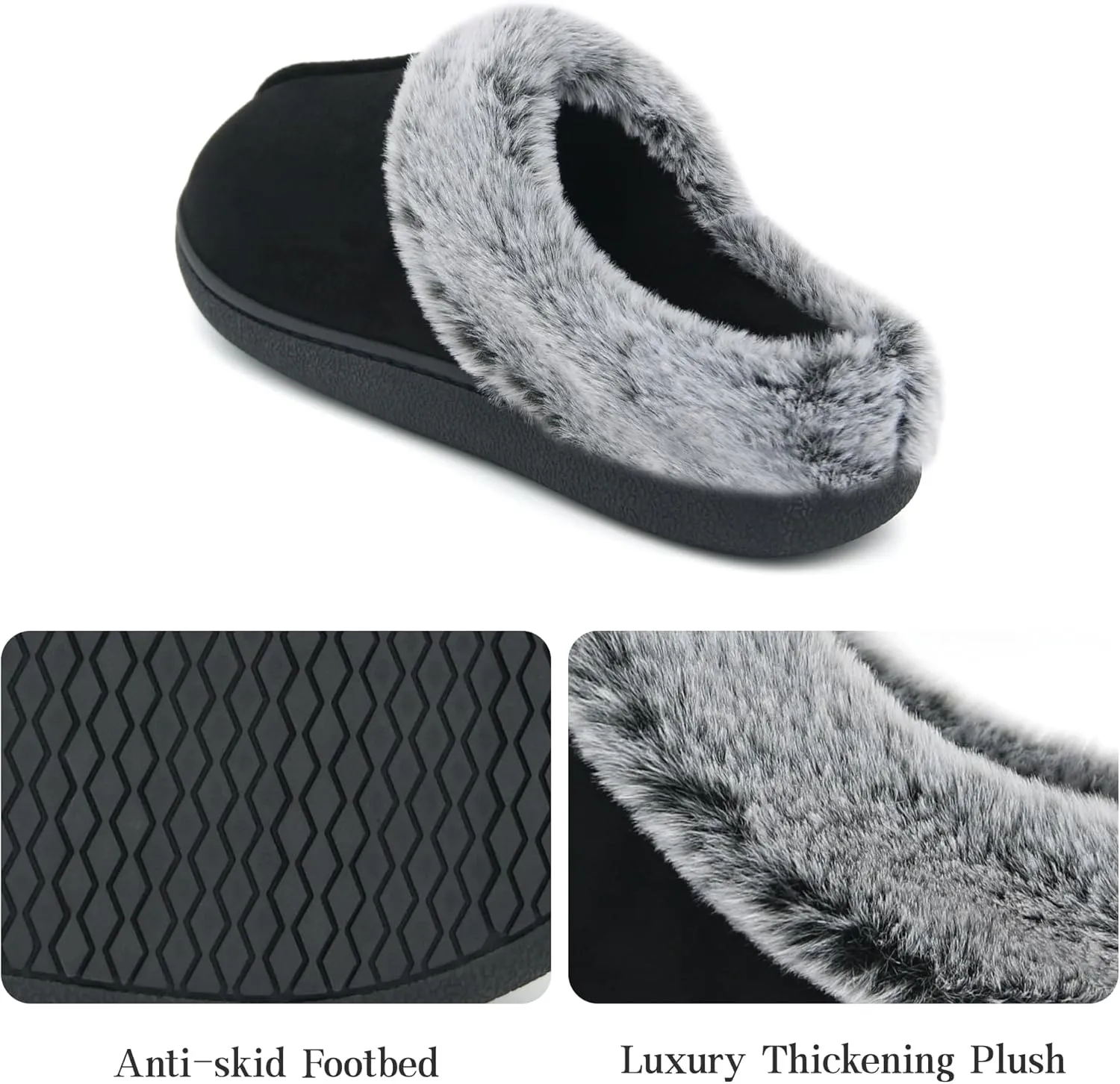 Jerzmy Fuzzy Slippers for Women, Memory Foam Cushion Womens House Slippers Suede Fluffy Faux Fur Lining Comfy Home Shoes for Indoor Outdoor Bedroom Garden Winter