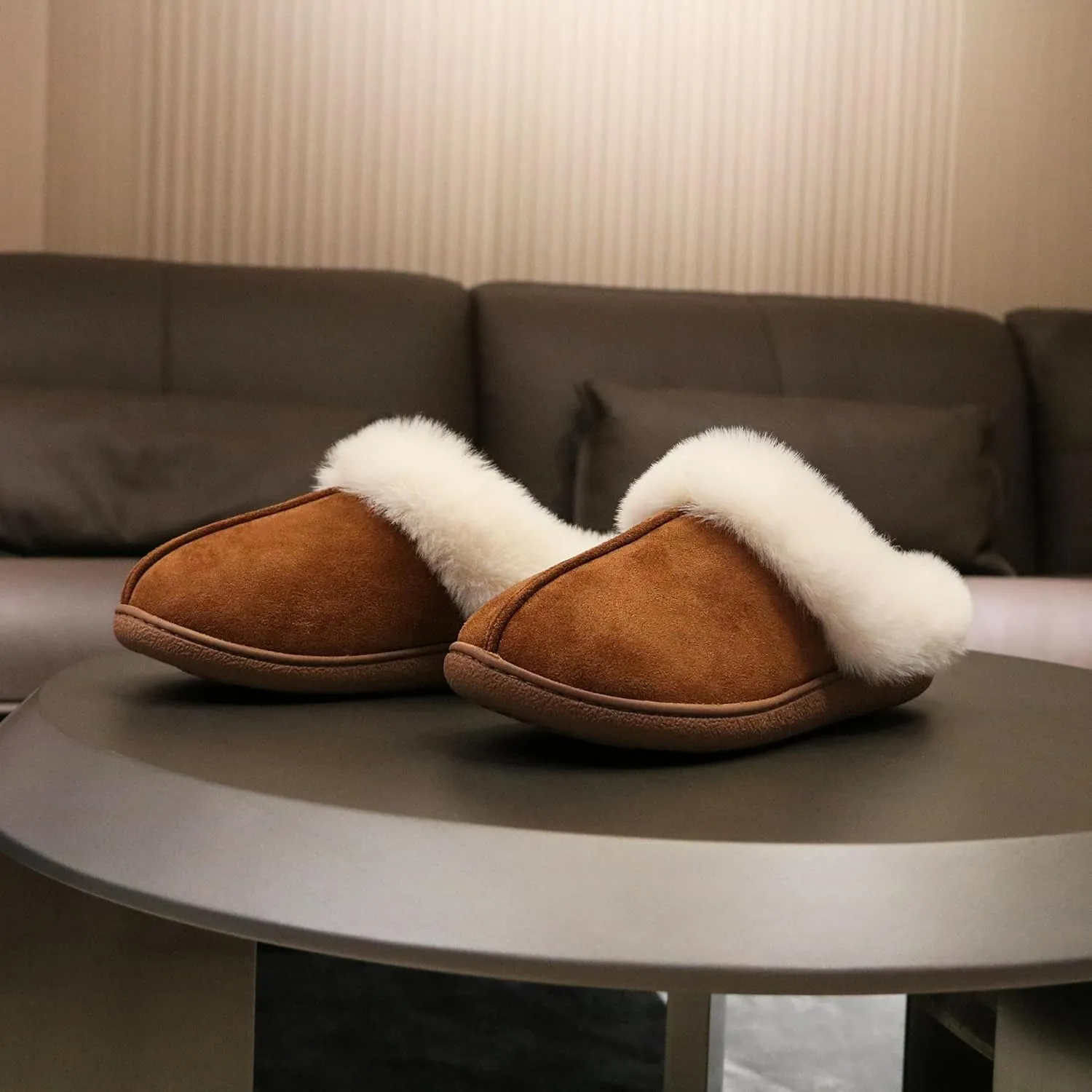Jerzmy Fuzzy Slippers for Women, Memory Foam Cushion Womens House Slippers Suede Fluffy Faux Fur Lining Comfy Home Shoes for Indoor Outdoor Bedroom Garden Winter