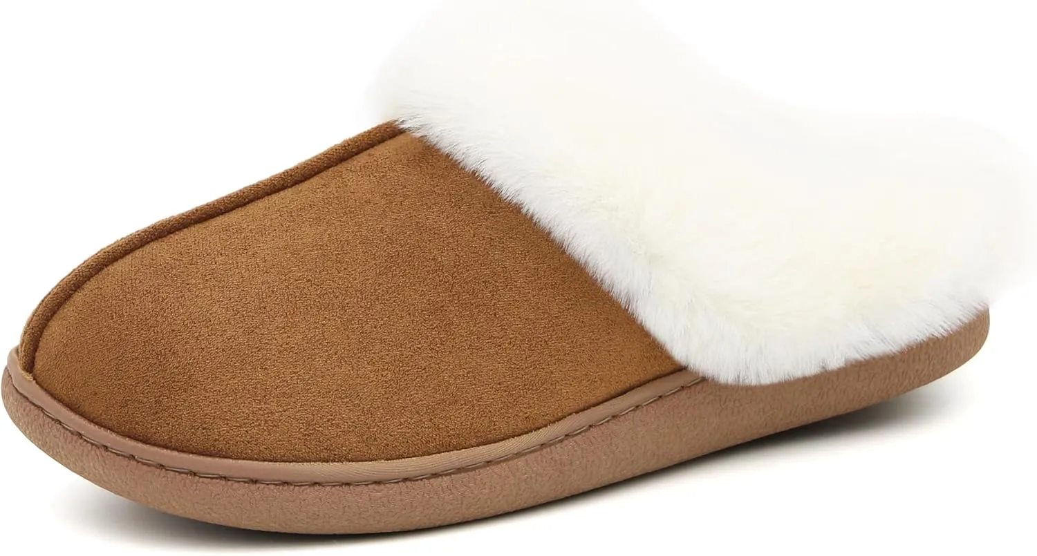 Jerzmy Fuzzy Slippers for Women, Memory Foam Cushion Womens House Slippers Suede Fluffy Faux Fur Lining Comfy Home Shoes for Indoor Outdoor Bedroom Garden Winter