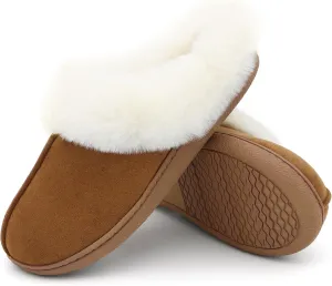 Jerzmy Fuzzy Slippers for Women, Memory Foam Cushion Womens House Slippers Suede Fluffy Faux Fur Lining Comfy Home Shoes for Indoor Outdoor Bedroom Garden Winter