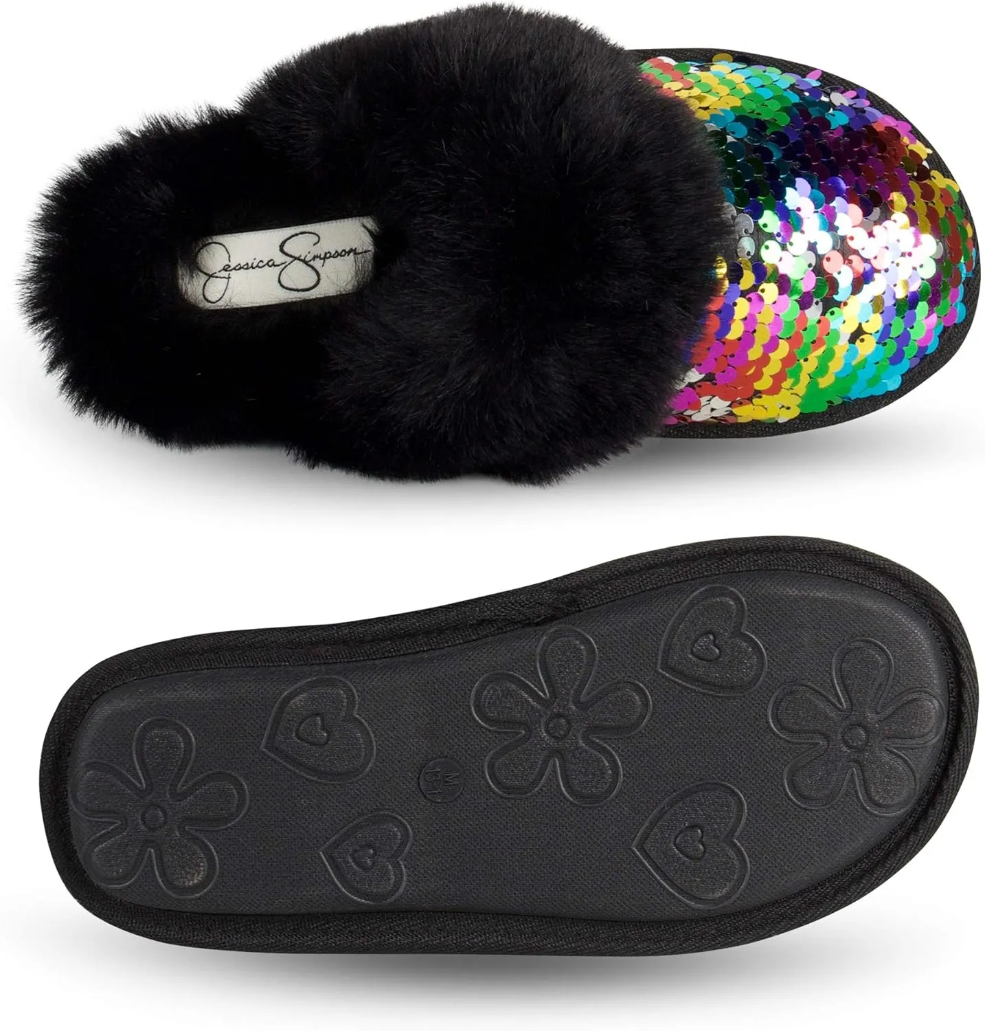 Jessica Simpson Girls Comfy Slippers - Cute Faux Fur Slip-on Shoes Memory Foam House Slipper