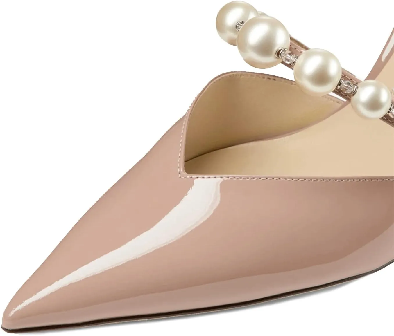 JiaBinji Women Pearl Heels Strappy Sandals Pointed Toe Backless Stiletto Slip On Pumps Dress Bridal Party Pumps