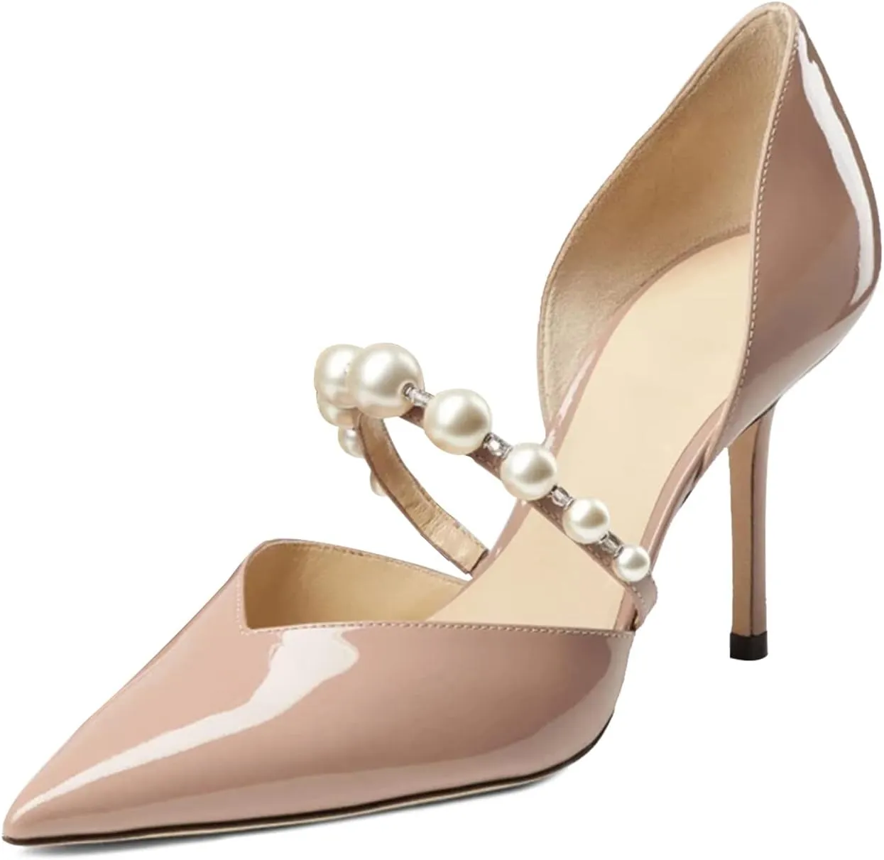 JiaBinji Women Pearl Heels Strappy Sandals Pointed Toe Backless Stiletto Slip On Pumps Dress Bridal Party Pumps