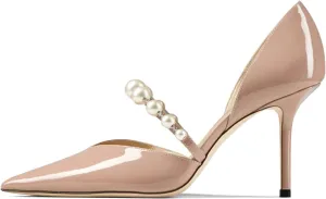 JiaBinji Women Pearl Heels Strappy Sandals Pointed Toe Backless Stiletto Slip On Pumps Dress Bridal Party Pumps