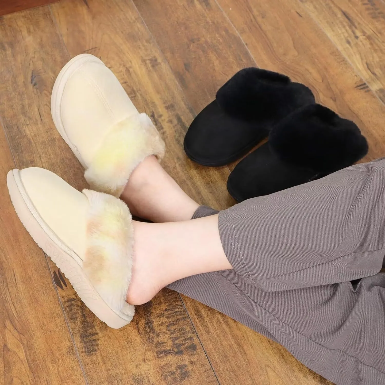 jiajiale Women's Memory Foam Slippers Ladies Slip On Arch Support Suede Scuff Slipper Cozy Fuzzy Faux Fur Winter House Shoes Indoor Outdoor
