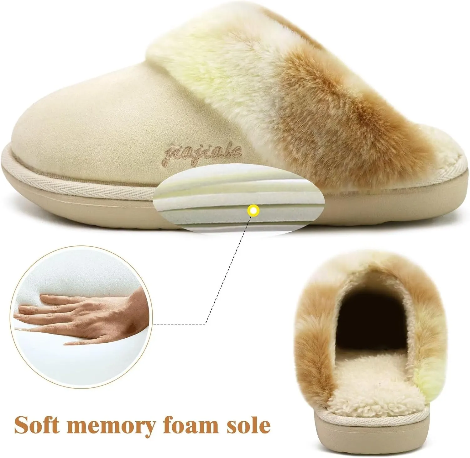 jiajiale Women's Memory Foam Slippers Ladies Slip On Arch Support Suede Scuff Slipper Cozy Fuzzy Faux Fur Winter House Shoes Indoor Outdoor