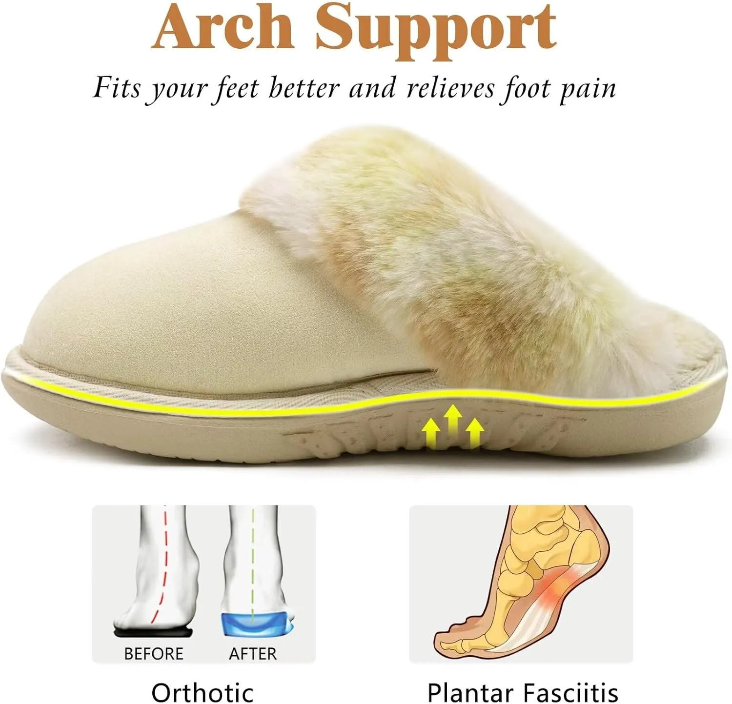 jiajiale Women's Memory Foam Slippers Ladies Slip On Arch Support Suede Scuff Slipper Cozy Fuzzy Faux Fur Winter House Shoes Indoor Outdoor