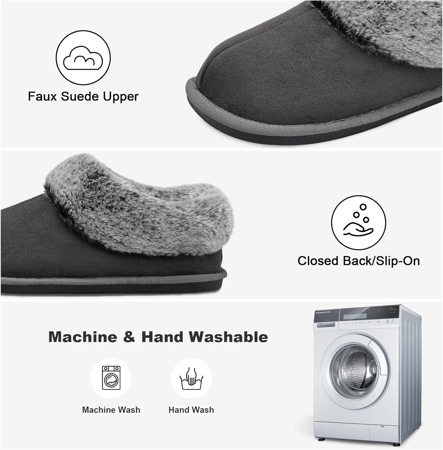 JOINFREE Women's Slippers Fuzzy House Shoes with Memory Foam Slip-on Comfy Bedroom Slippers Indoor Outdoor Shoes with Warm Faux Fur Collar