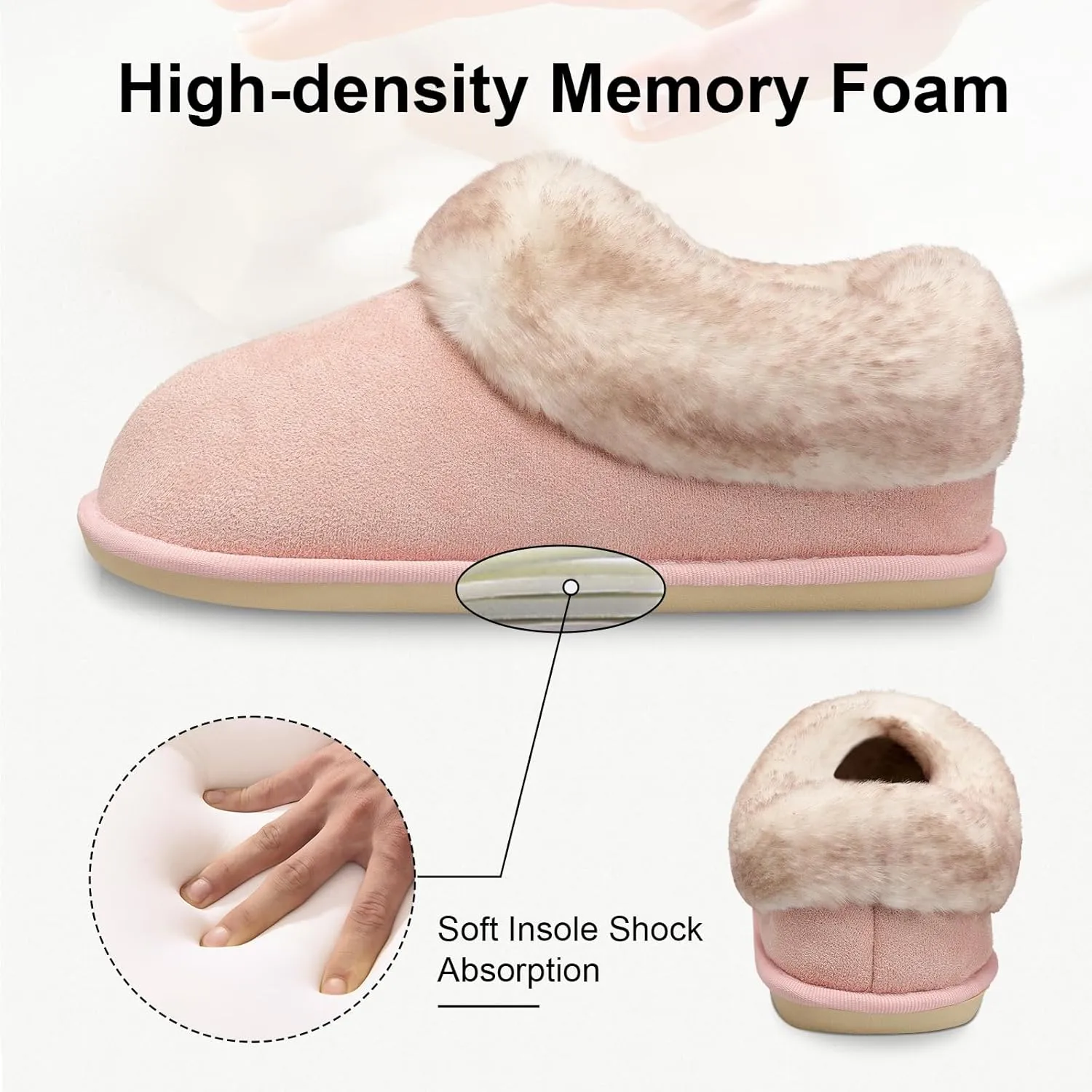JOINFREE Women's Slippers Fuzzy House Shoes with Memory Foam Slip-on Comfy Bedroom Slippers Indoor Outdoor Shoes with Warm Faux Fur Collar