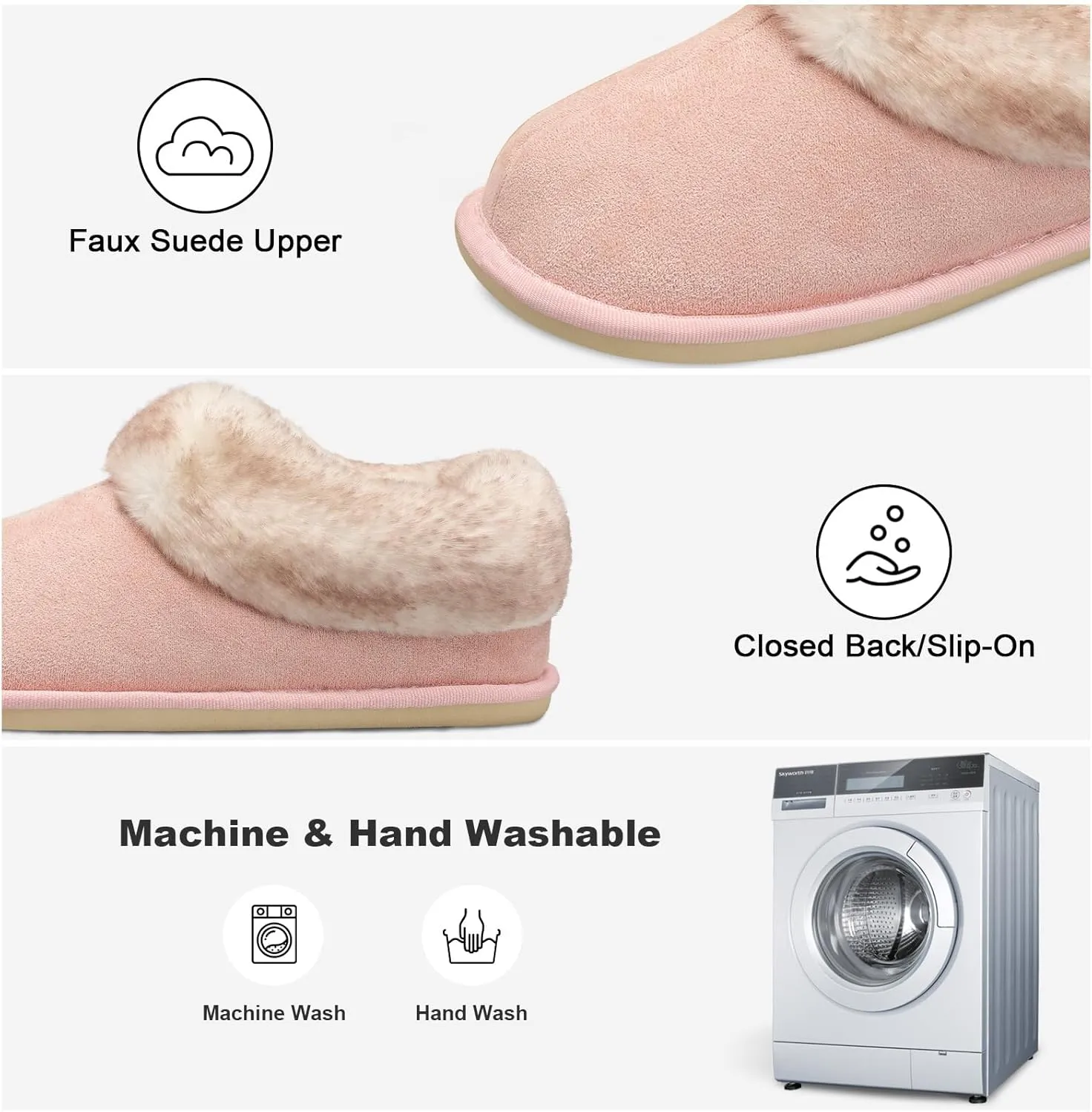 JOINFREE Women's Slippers Fuzzy House Shoes with Memory Foam Slip-on Comfy Bedroom Slippers Indoor Outdoor Shoes with Warm Faux Fur Collar
