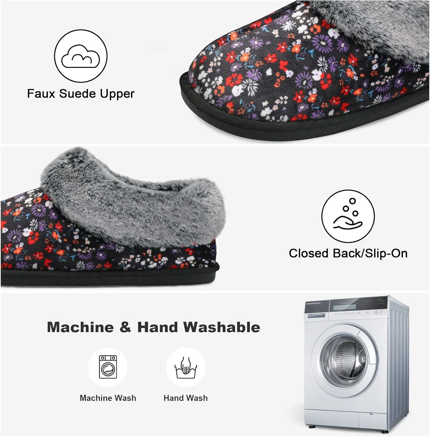 JOINFREE Women's Slippers Fuzzy House Shoes with Memory Foam Slip-on Comfy Bedroom Slippers Indoor Outdoor Shoes with Warm Faux Fur Collar