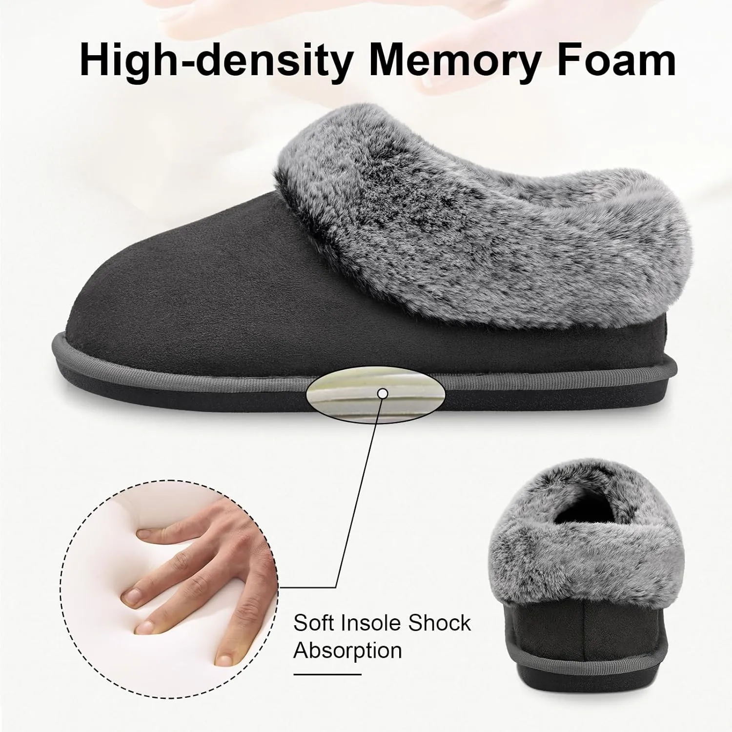 JOINFREE Women's Slippers Fuzzy House Shoes with Memory Foam Slip-on Comfy Bedroom Slippers Indoor Outdoor Shoes with Warm Faux Fur Collar