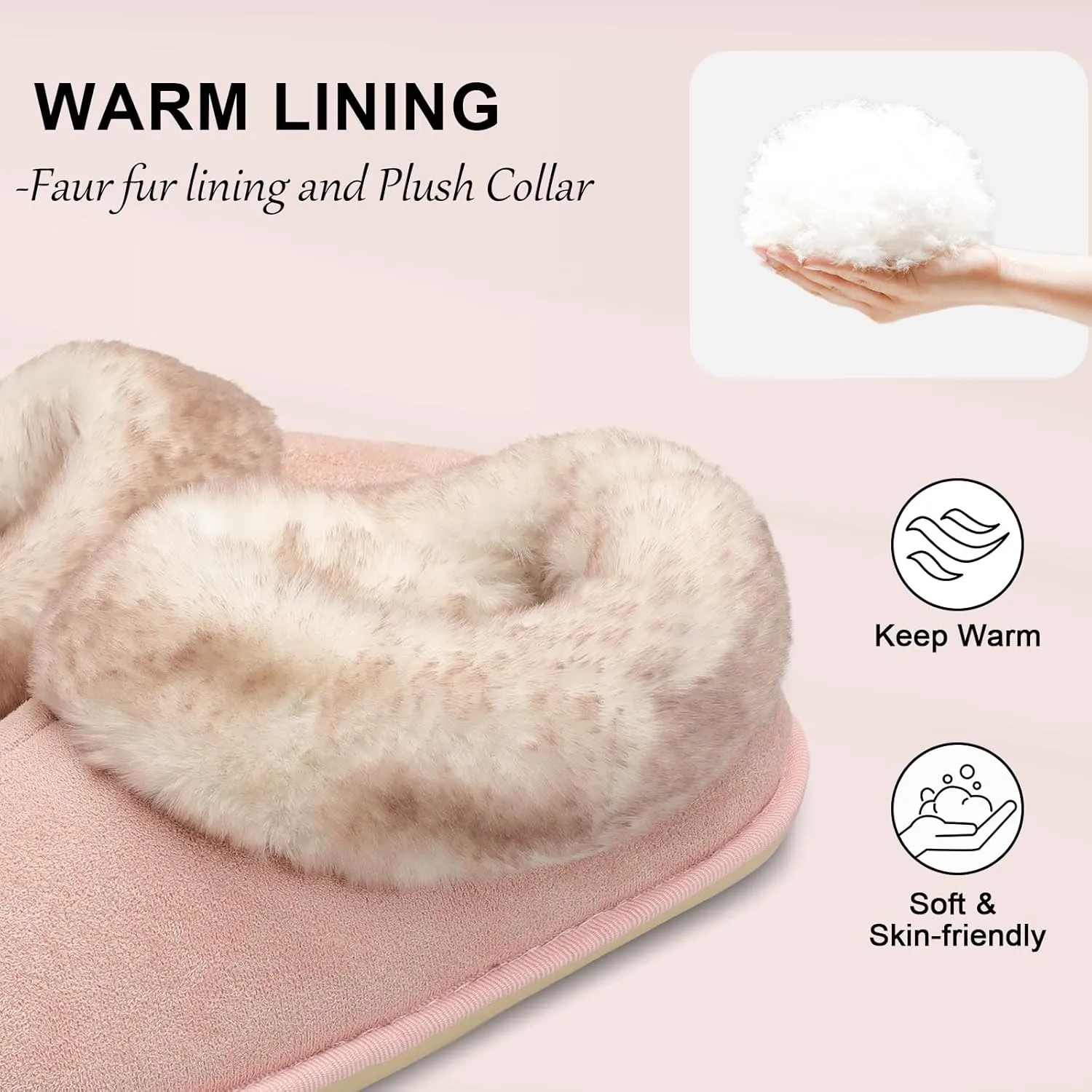JOINFREE Women's Slippers Fuzzy House Shoes with Memory Foam Slip-on Comfy Bedroom Slippers Indoor Outdoor Shoes with Warm Faux Fur Collar