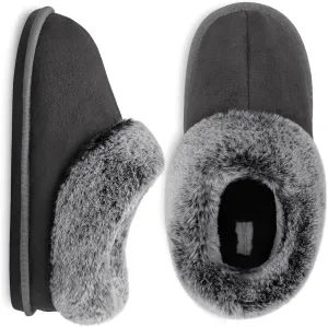 JOINFREE Women's Slippers Fuzzy House Shoes with Memory Foam Slip-on Comfy Bedroom Slippers Indoor Outdoor Shoes with Warm Faux Fur Collar