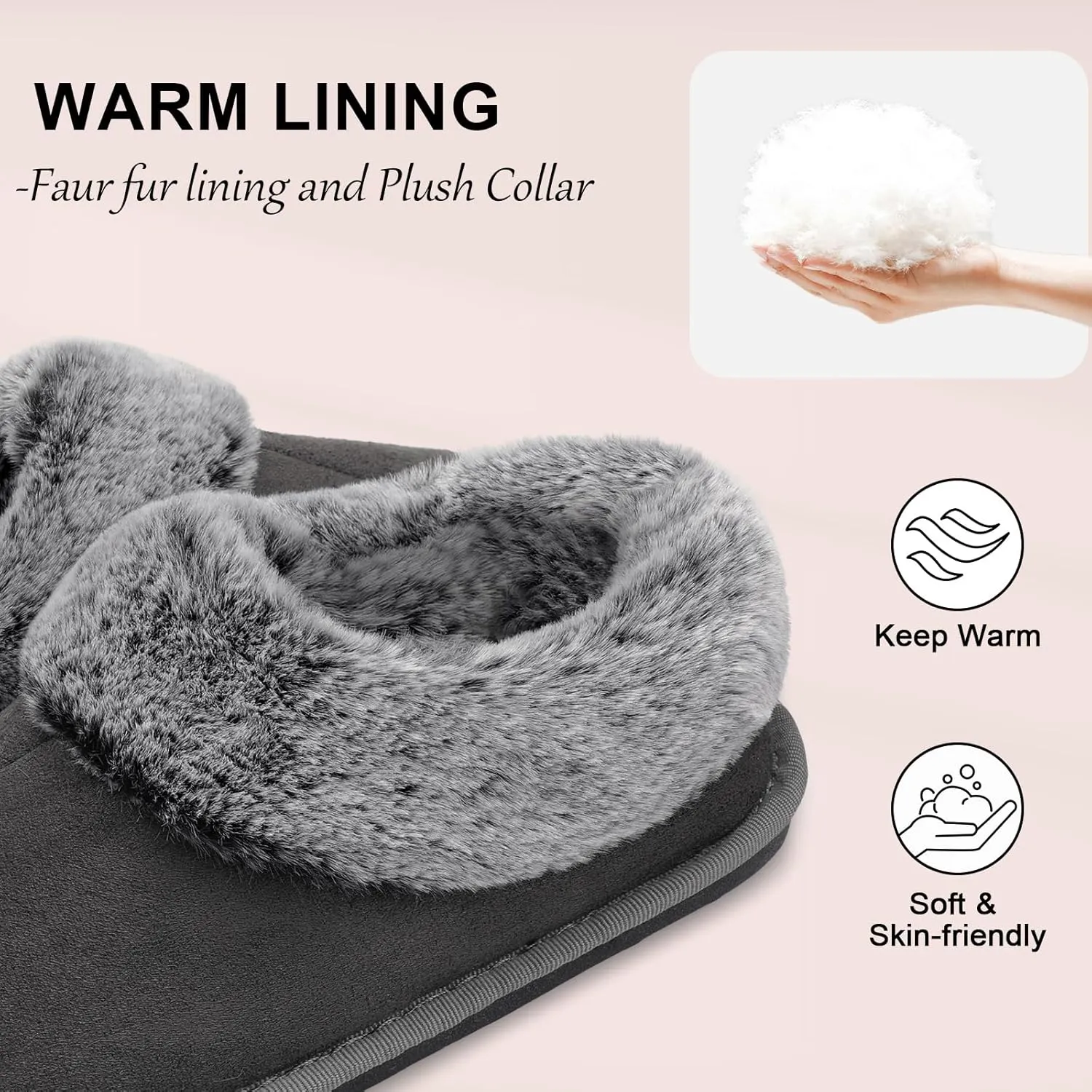 JOINFREE Women's Slippers Fuzzy House Shoes with Memory Foam Slip-on Comfy Bedroom Slippers Indoor Outdoor Shoes with Warm Faux Fur Collar