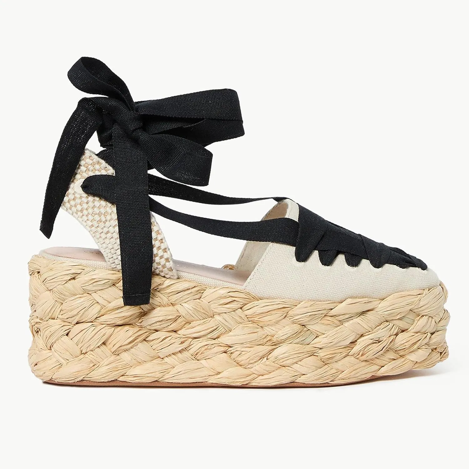 JORISTIMO Women's Flatform Espadrille Sandals Closed Round Toe Lace Up Ribbon Strappy Sandal Adjustable Ankle Tie