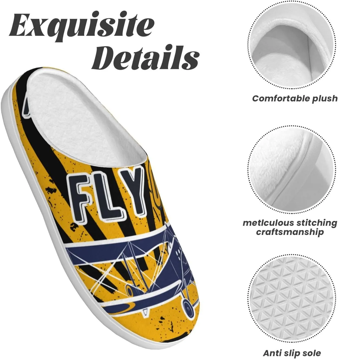 Keep Calm and Fly On Men's Women's Memory Foam Slippers Comfort Flannel Closed Toe House Shoes Indoor Scuff