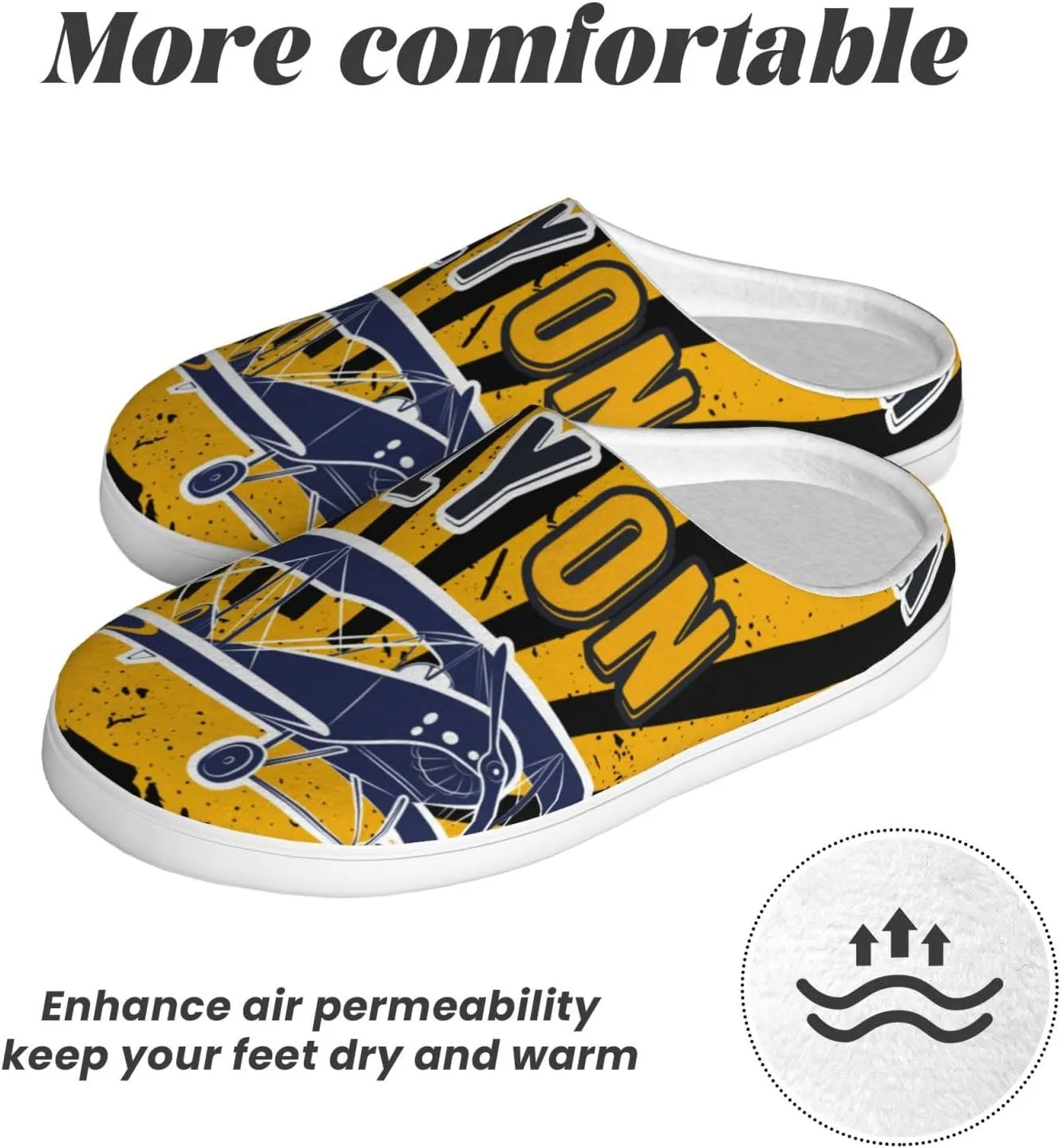 Keep Calm and Fly On Men's Women's Memory Foam Slippers Comfort Flannel Closed Toe House Shoes Indoor Scuff