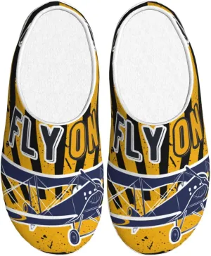 Keep Calm and Fly On Men's Women's Memory Foam Slippers Comfort Flannel Closed Toe House Shoes Indoor Scuff