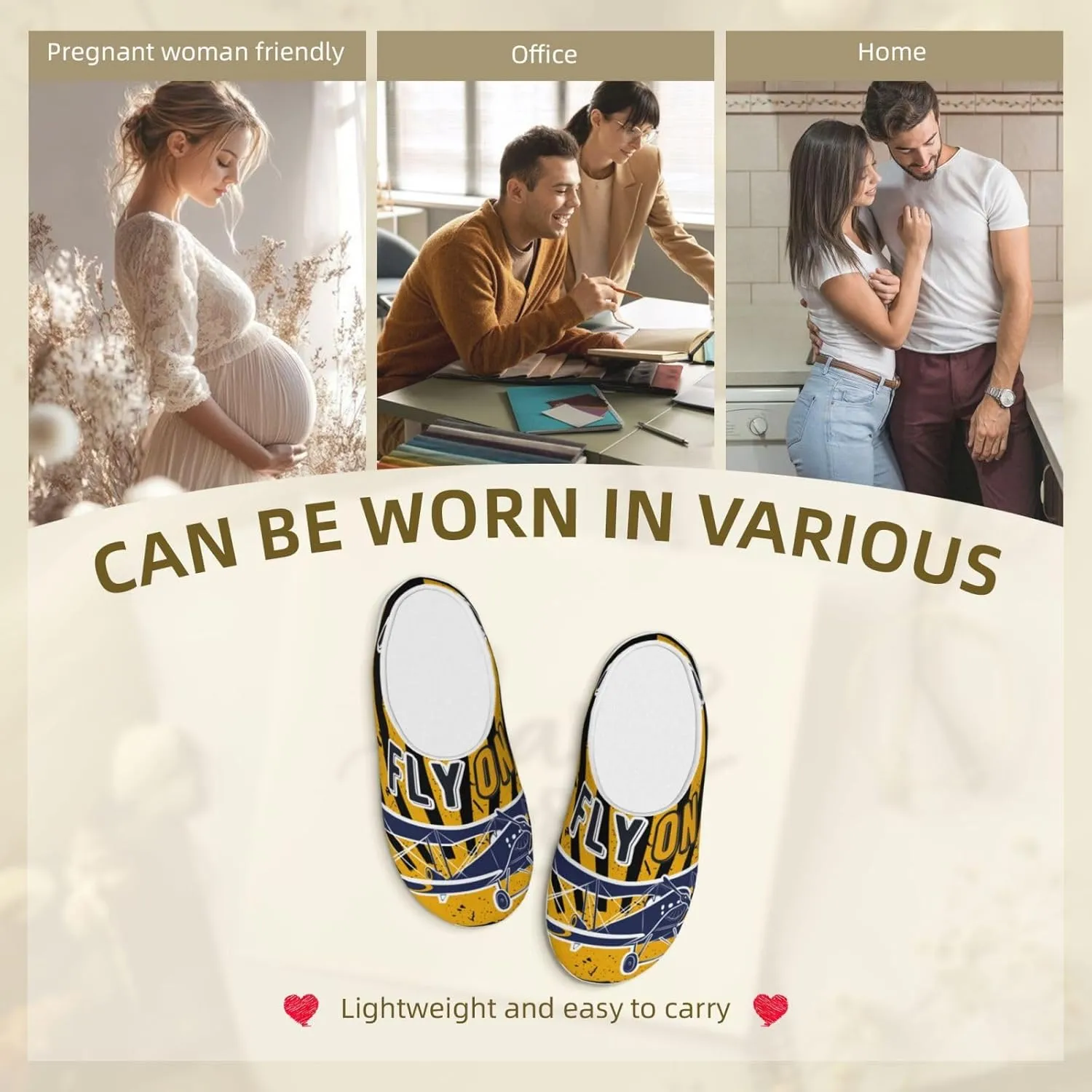 Keep Calm and Fly On Men's Women's Memory Foam Slippers Comfort Flannel Closed Toe House Shoes Indoor Scuff
