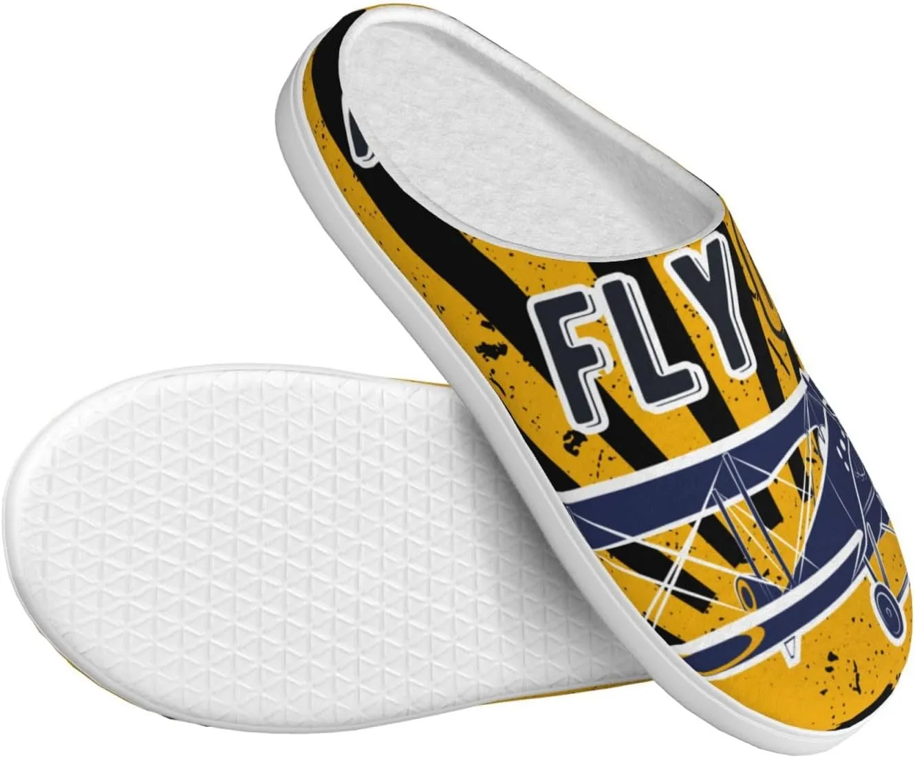 Keep Calm and Fly On Men's Women's Memory Foam Slippers Comfort Flannel Closed Toe House Shoes Indoor Scuff