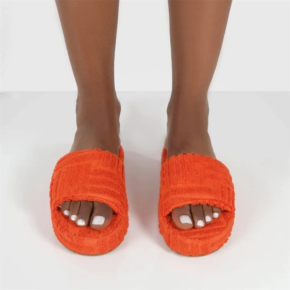 keleimusi Womens Towel Fabric Slipper Thick Sole Round Toe Strap Slide Sandals Shoes