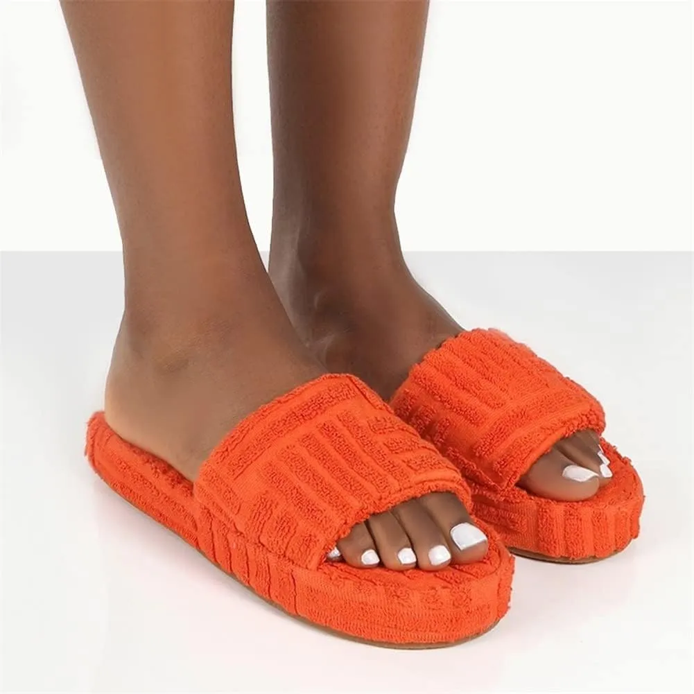 keleimusi Womens Towel Fabric Slipper Thick Sole Round Toe Strap Slide Sandals Shoes