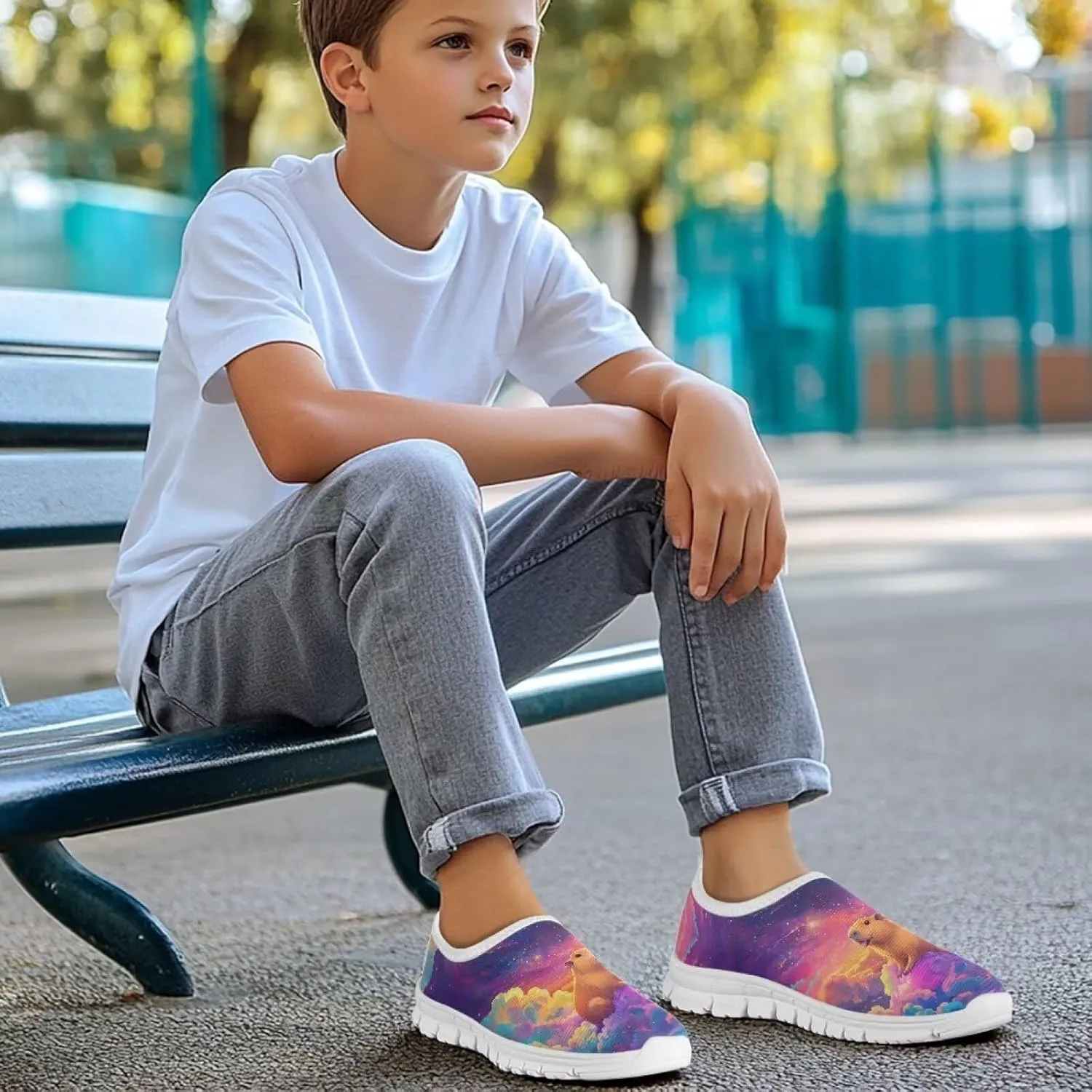 Kids Athletic Shoes Cute Girls Slip On Tennis Shoes Comfy Boys Casual Shoes