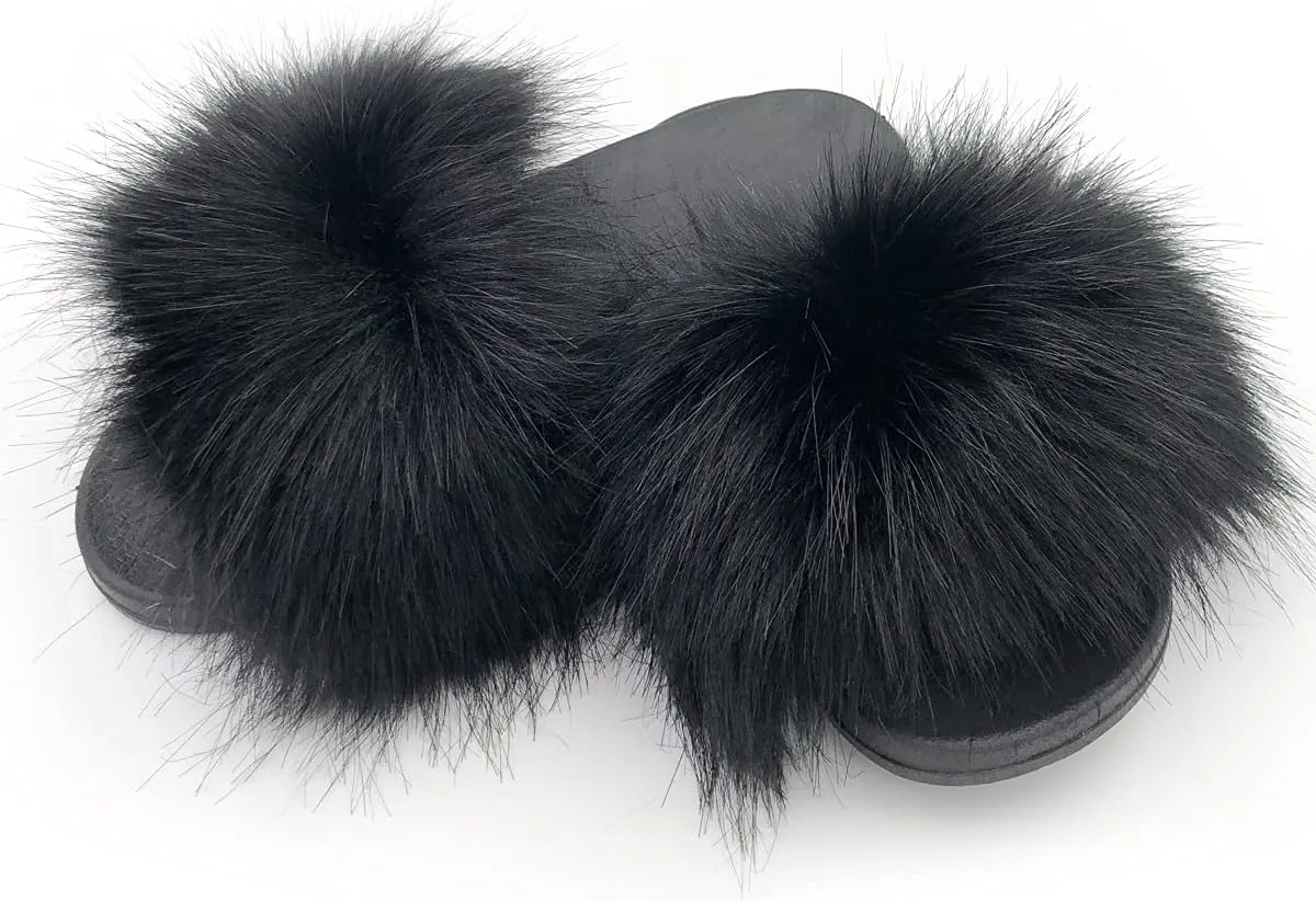Kids Soft Artificial fur Sandals Slides Comfy Lightweight Furry Cute House Slippers for Girls