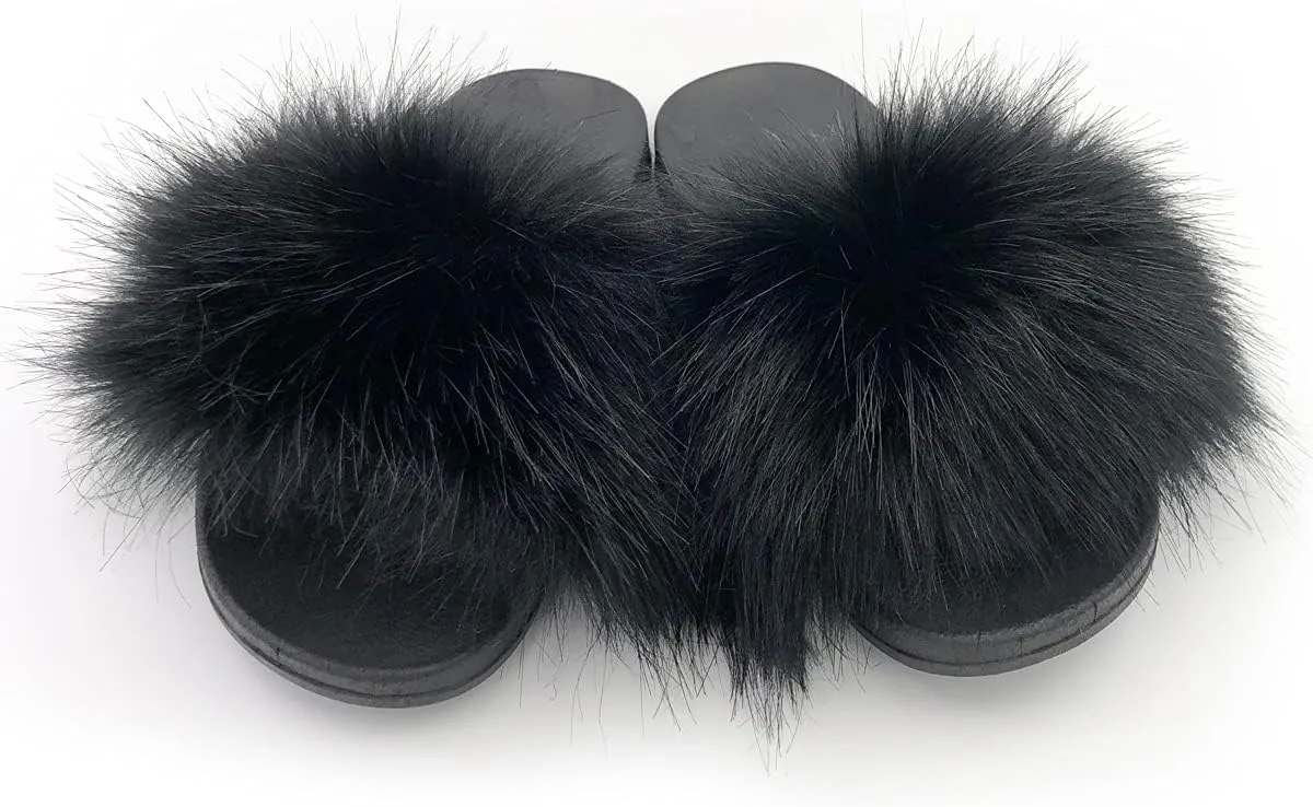 Kids Soft Artificial fur Sandals Slides Comfy Lightweight Furry Cute House Slippers for Girls