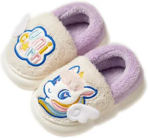 Kids Warm Slippers for House : Fur Lined Cartoon Animal Winter Indoor Slippers for Toddler Boys Girls Cute Fluffy Slip On Non-slip Shoes