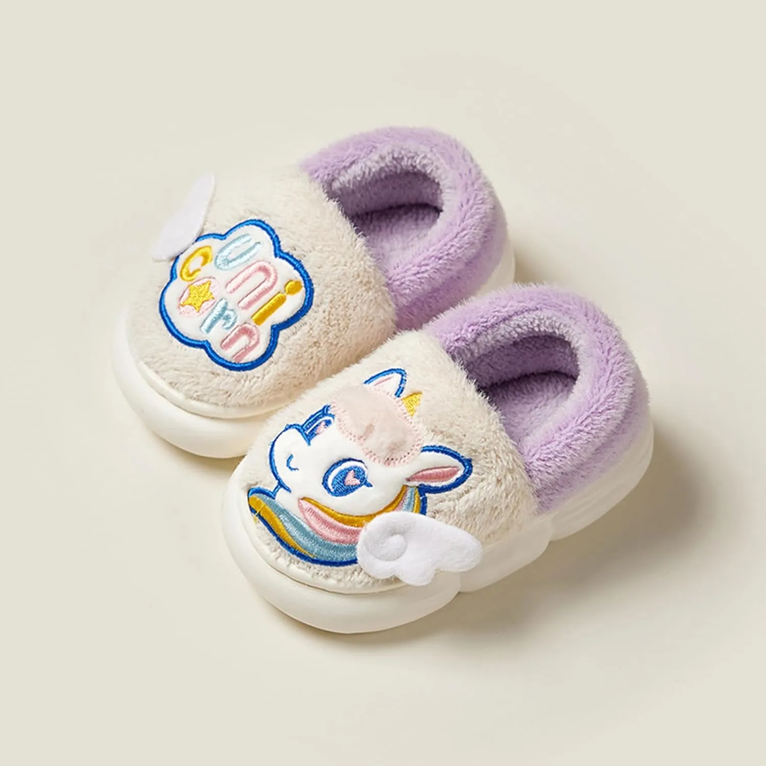 Kids Warm Slippers for House : Fur Lined Cartoon Animal Winter Indoor Slippers for Toddler Boys Girls Cute Fluffy Slip On Non-slip Shoes