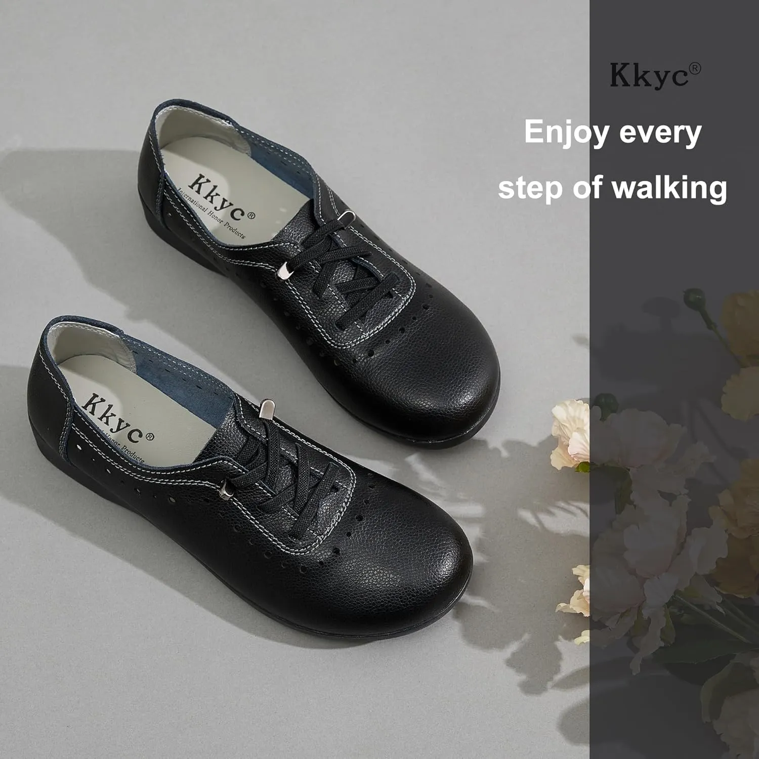 Kkyc Women's Shoes Comfy Fashion Loafers Slip on Leather Sneakers Cute Nurse Work Flats Lightweight Casual Walking Shoes