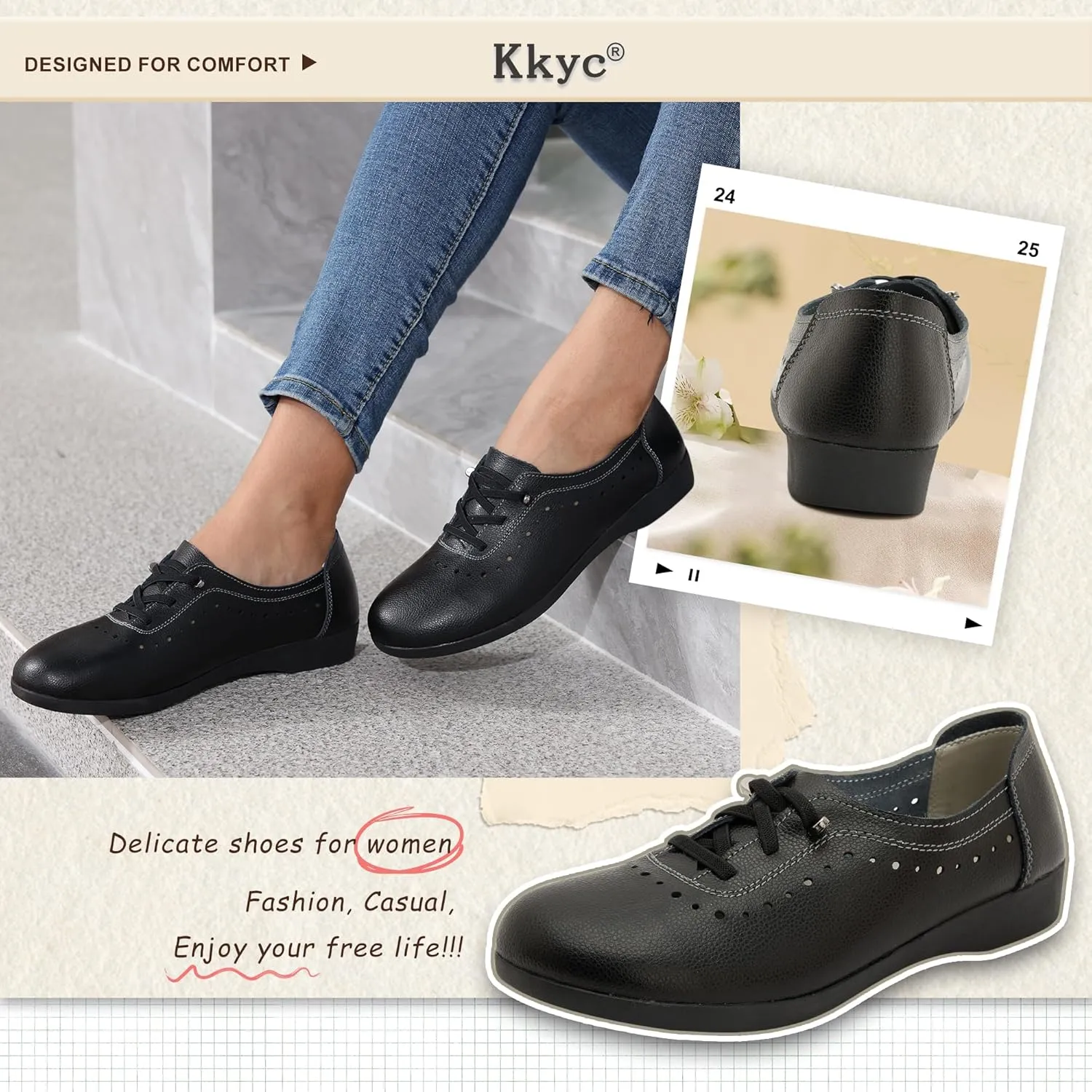 Kkyc Women's Shoes Comfy Fashion Loafers Slip on Leather Sneakers Cute Nurse Work Flats Lightweight Casual Walking Shoes