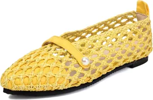 Kluolandi Woven Mesh Ballet Flats Shoes for Women Breathable Mesh Ballerina Flats Comfortable Slip On Shoes