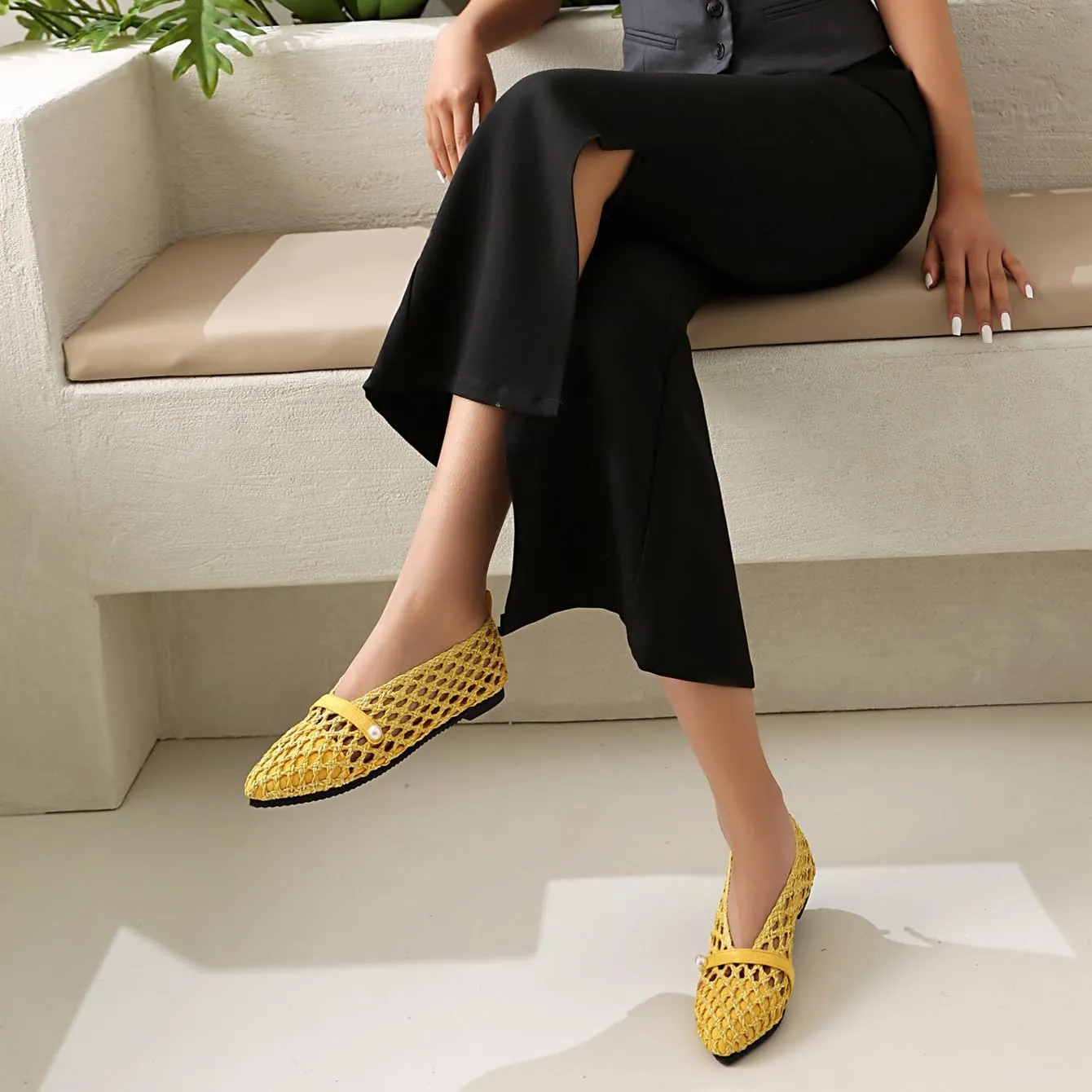 Kluolandi Woven Mesh Ballet Flats Shoes for Women Breathable Mesh Ballerina Flats Comfortable Slip On Shoes