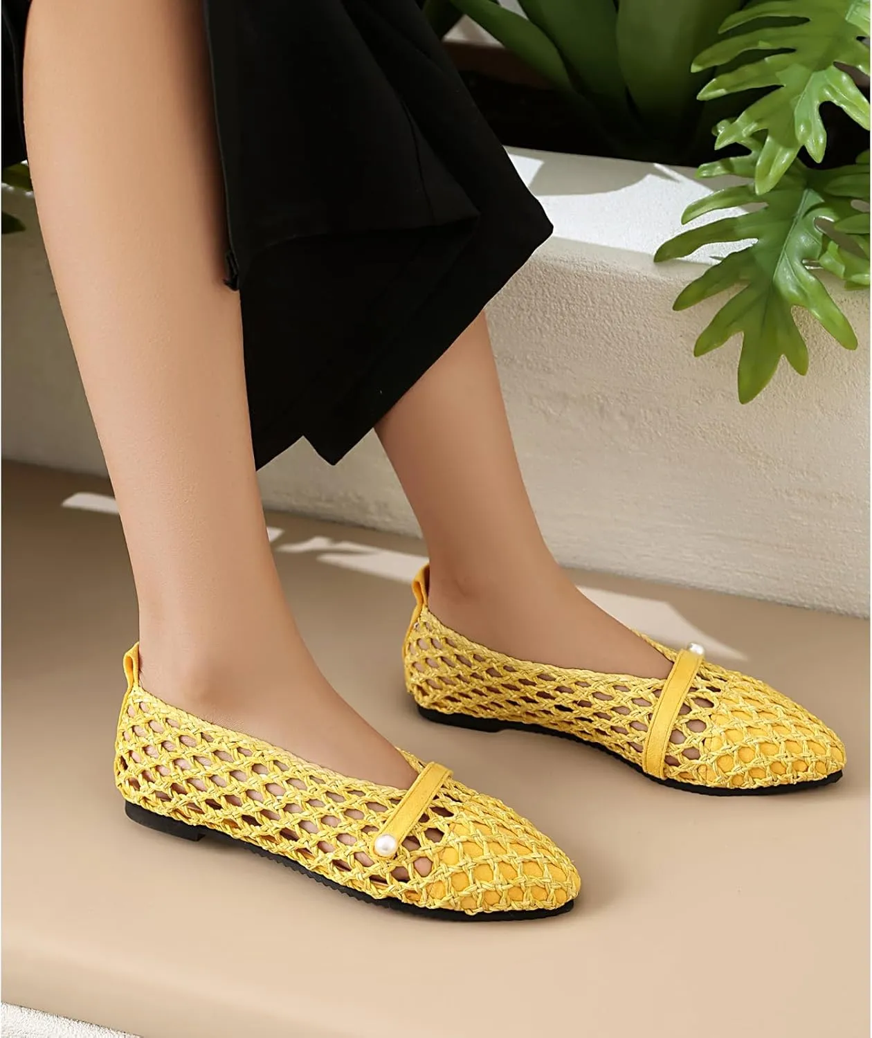 Kluolandi Woven Mesh Ballet Flats Shoes for Women Breathable Mesh Ballerina Flats Comfortable Slip On Shoes