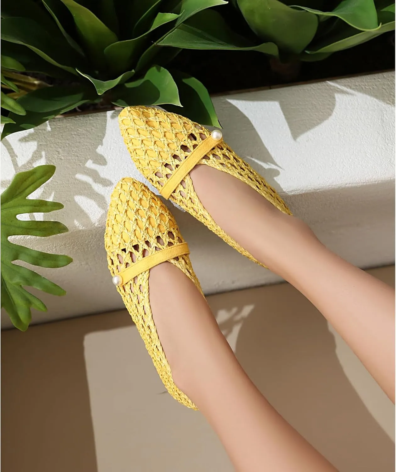 Kluolandi Woven Mesh Ballet Flats Shoes for Women Breathable Mesh Ballerina Flats Comfortable Slip On Shoes