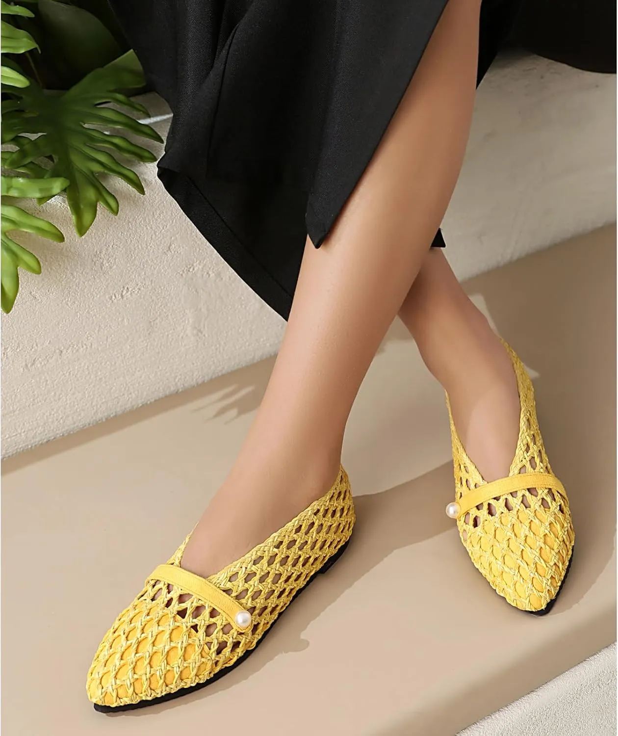 Kluolandi Woven Mesh Ballet Flats Shoes for Women Breathable Mesh Ballerina Flats Comfortable Slip On Shoes