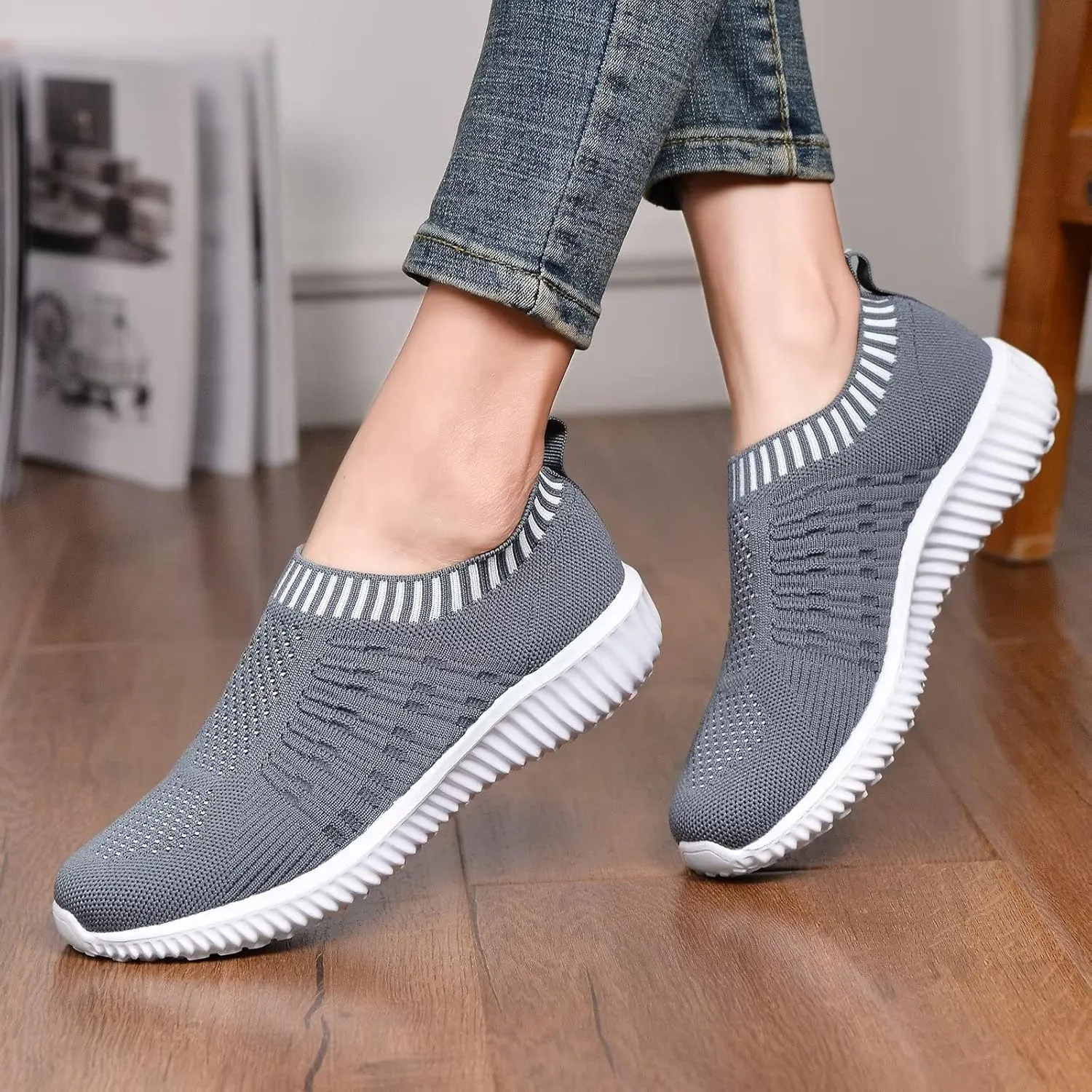 konhill Women's Lightweight Walking Shoes Breathable Slip On Tennis Sneakers Casual Mesh Workout Athletic