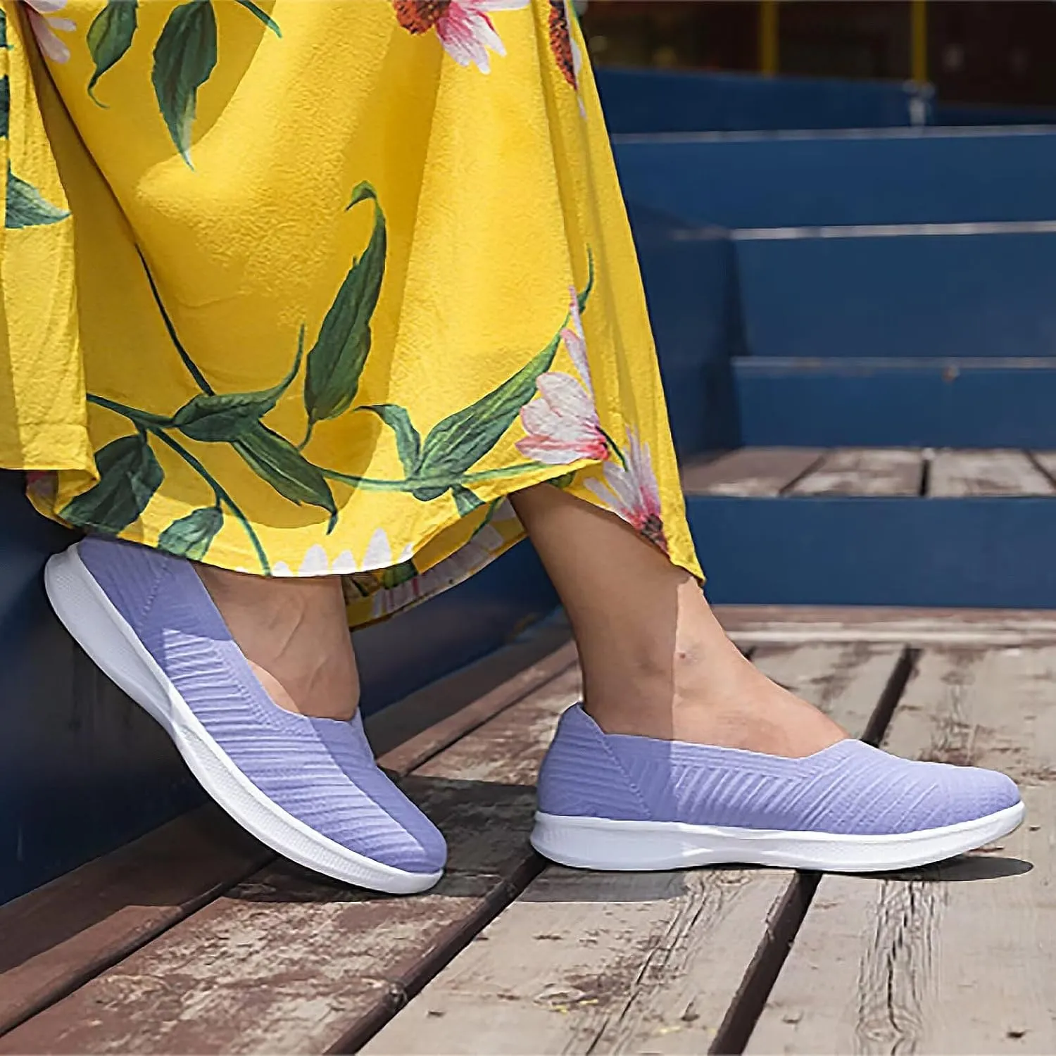 konhill Women's Slip on Loafers - Comfy Walking Tennis Low-Top Ballet Flat Nurse Shoes Casual Sneakers
