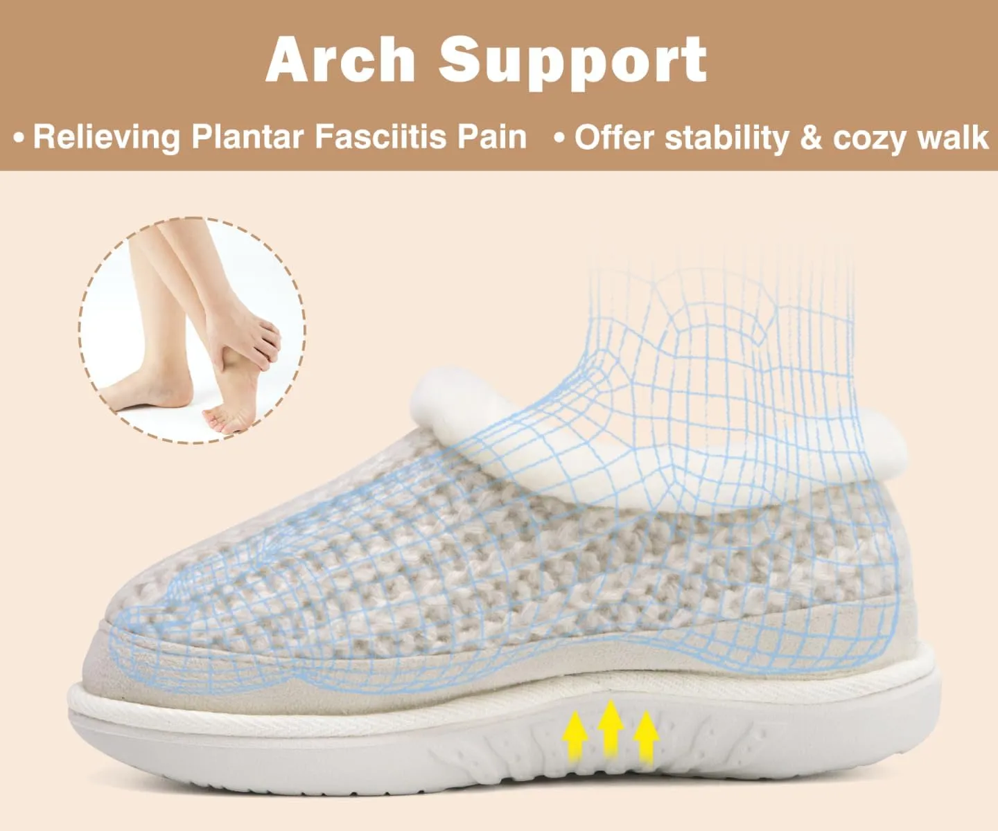 KuaiLu House Slippers for Women Comfortable Memory Foam Plaid Slipper Ladies Warm Fuzzy Plush Fur Lined Winter Home Shoes Orthotic Plantar Fasciitis Arch Support Indoor Outdoor